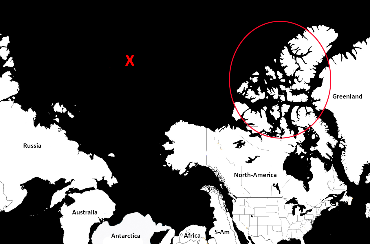 Disse landområdene som er merket inn på kartet jeg har tegnet her er rundt 545 millioner år gamle, og oppsto omtrent da Ediacara Faunaen ble utryddet. Jeg har tegnet inn en X hvor jeg mener denne astroiden må ha truffet.